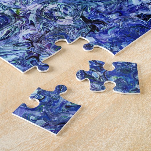 Puzzle Art marbling Février bleu profond rose - difficile (Côté)
