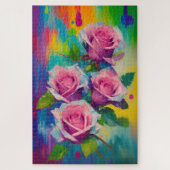Puzzle Art Moderne Vibrant Rose Roses Bouquet Peinture à (Vertical)