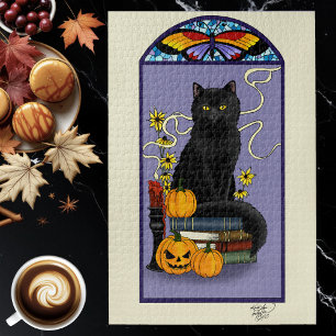 Puzzle Art Nouveau Chat Noir Citrouille Violet Automne Ja