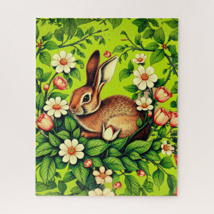 Puzzle Art Nouveau Lièvre sauvage et fleurs