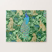 Puzzle Art Nouveau Peacock Print, Cobalt Blue & Green (Horizontal)