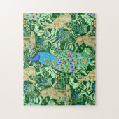 Puzzle Art Nouveau Peacock Print, Cobalt Blue & Green (Vertical)