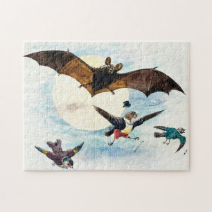 Puzzle Art Nouveau vintage chauve-souris et oiseaux habil