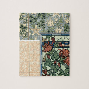 Puzzle Art Nouveau vintage, fleurs d'Aquilegia Columbine
