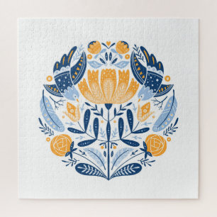 Puzzle Art populaire scandinave ornement floral