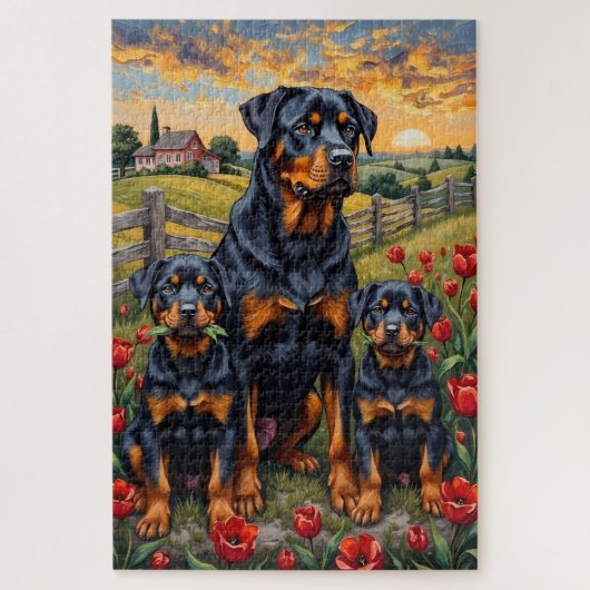 Puzzle Art Rottweiler Champ de Tulipes (Vertical)