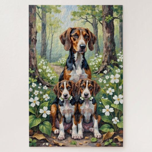 Puzzle Art Treeing Walker Coonhound Forest Trillium (Vertical)