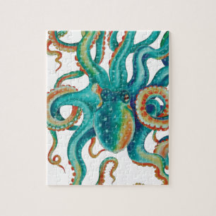 Puzzle Art turquoise d'aquarelle de poulpe