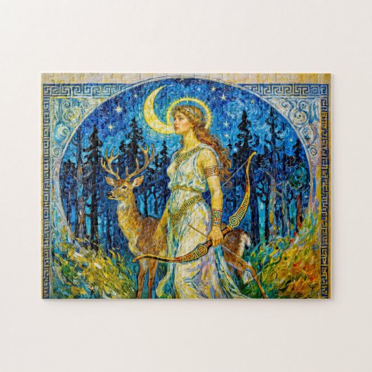 Puzzle Artemis with Deer and Bow in a Starry Forest Night (Horizontal)
