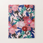 Puzzle Artsy rose rouge bleu acrylique Fleurs peintes Feu<br><div class="desc">Ce motif artistique et unique peint à la main sera le point fort de votre style accessoirisé. Il présente des fleurs acryliques abstraites et modernes de couleur rose, corail, rouge et blanche avec des feuilles bleu marine, vert émeraude et noir sur un arrière - plan rose roux. C'est un beau...</div>