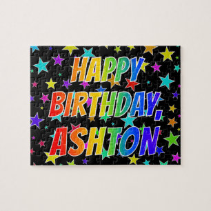 Puzzle "ASHTON" Prénom, amusant "HEUREUX ANNIVERSAIRE"