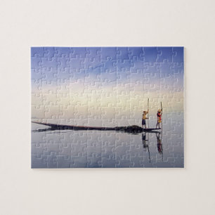 Puzzle Asie, Birmanie, (Myanmar) Bateau de pêche réflé