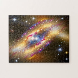Puzzle Astro rose doré et galaxie noire espace grand plan