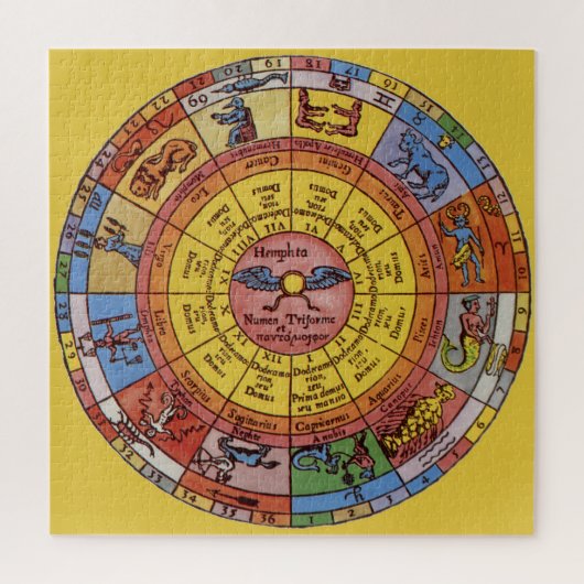 Puzzle Astrologie antique vintage, Roue zodiaque céleste (Vertical)