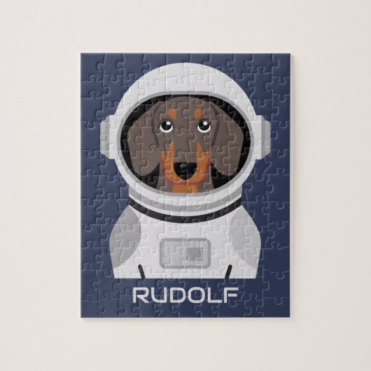 Puzzle Astronaut Dachshund avec nom (Vertical)