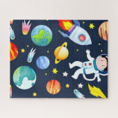 Puzzle Astronaut in Space Planets and Rockets Pattern (Horizontal)