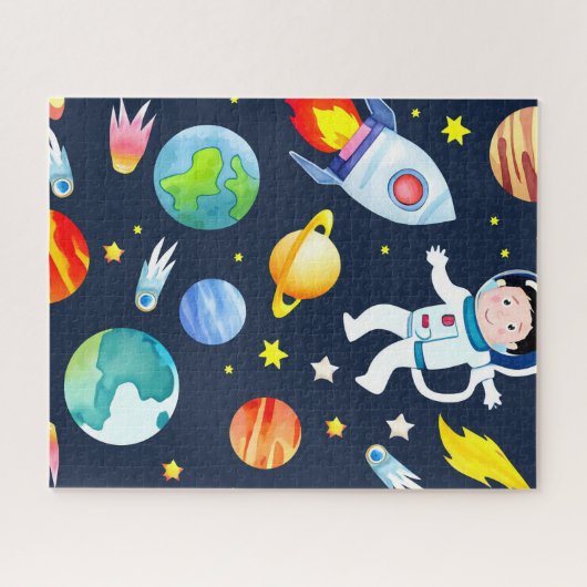 Puzzle Astronaut in Space Planets and Rockets Pattern (Horizontal)