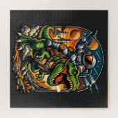 Puzzle Astronaut Riding a T-Rex – Epic Space Dinosaur (Horizontal)