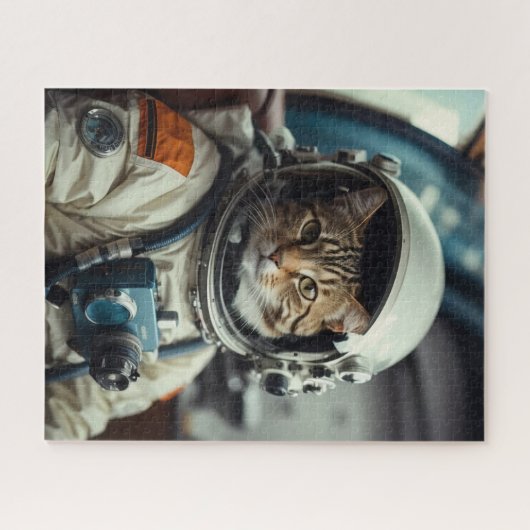 Puzzle Astronaute de chat gris dans l'espace (Horizontal)