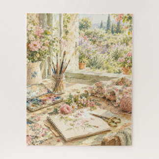 Puzzle Atelier d'artiste à l'aquarelle Vue sur jardin