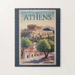 Puzzle Athens Grèce Illustration Voyage Art Vintage<br><div class="desc">Athènes design de voyage vectoriel rétro. La ville est encore dominée par des monuments du Vème siècle avant JC,  dont l'Acropole,  une citadelle au sommet d'une colline surmontée de bâtiments anciens comme le temple colonné du Parthénon.</div>