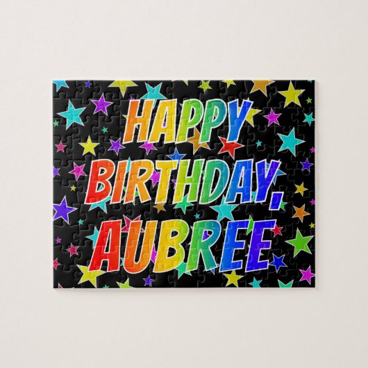 Puzzle "AUBREE" Prénom, Amusant "HEUREUX ANNIVERSAIRE" (Horizontal)