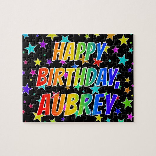 Puzzle "AUBREY" Prénom, Amusant "HEUREUX ANNIVERSAIRE" (Horizontal)