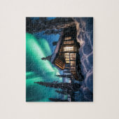 Puzzle Aurora borealis au-dessus du cabine d'hiver (Vertical)