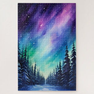 Puzzle Aurore boréale aquarelle Lumières du Nord