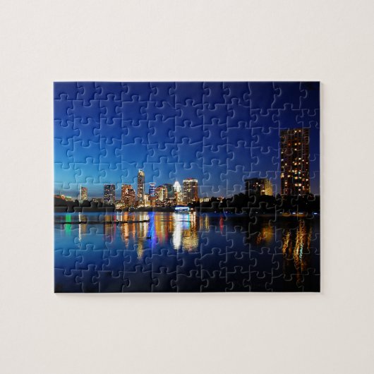 Puzzle Austin Texas Downtown Night Skyline Ladybird Lake (Horizontal)