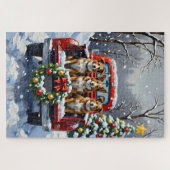 Puzzle Australian Cattle Dog Christmas Red Truck Holiday (Horizontal)