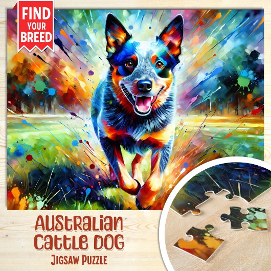Puzzle Australian Cattle Dog Portrait Acrylique Art Print