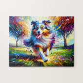 Puzzle Australian Shepherd : Acrylique Blue Merle Aussie (Horizontal)
