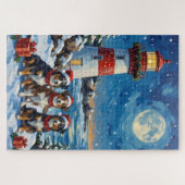 Puzzle Australian Shepherd Christmas Lighthouse Holiday (Horizontal)