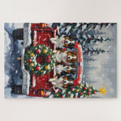 Puzzle Australian Shepherd Christmas Red Truck Holiday (Horizontal)