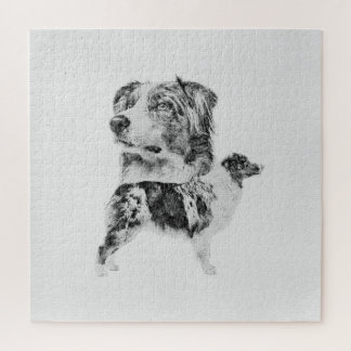 Puzzle Australian Shepherd dog - Croquis au crayon austra