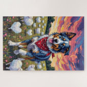 Puzzle Australian Shepherd Herding Heart-Grass Sheep (Horizontal)