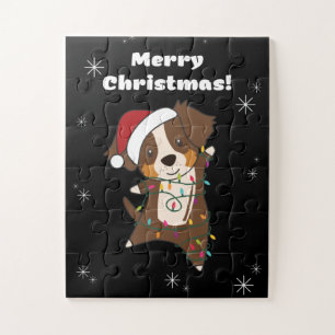 Puzzle Australian Shepherd Merry Christmas Winter