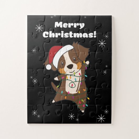 Puzzle Australian Shepherd Merry Christmas Winter (Vertical)