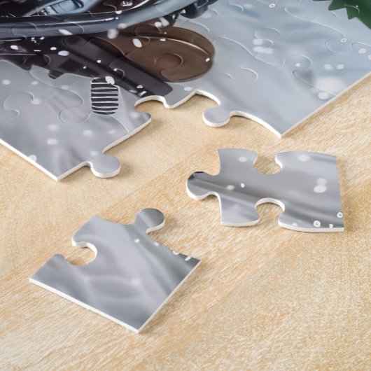 Puzzle Australian Shepherd Riding Motorcycle Noël (Côté)