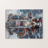 Puzzle Australian Shepherd Riding Motorcycle Noël (Horizontal)
