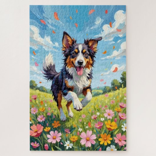 Puzzle Australian Shepherd Spring Wildflower Dog (Vertical)