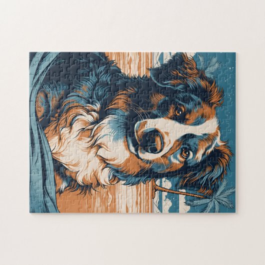 Puzzle Australian Shepherd sur une plage tropicale (Horizontal)