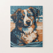 Puzzle Australian Shepherd sur une plage tropicale (Vertical)