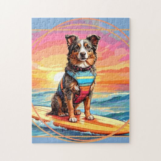 Puzzle Australian Shepherd Surfing (Vertical)