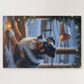 Puzzle Australian Shepherd With Christmas Lights Holiday (Horizontal)