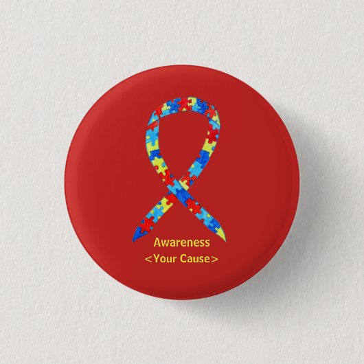 Puzzle Autism Awareness Ribbon Custom Button Pin (Voorkant)