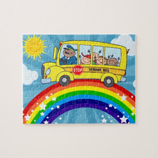 Puzzle Autobus scolaire conduisant sur un arc-en-ciel (Horizontal)