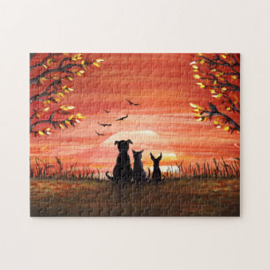 Puzzle Automne Sunset Chien et Chat Automne