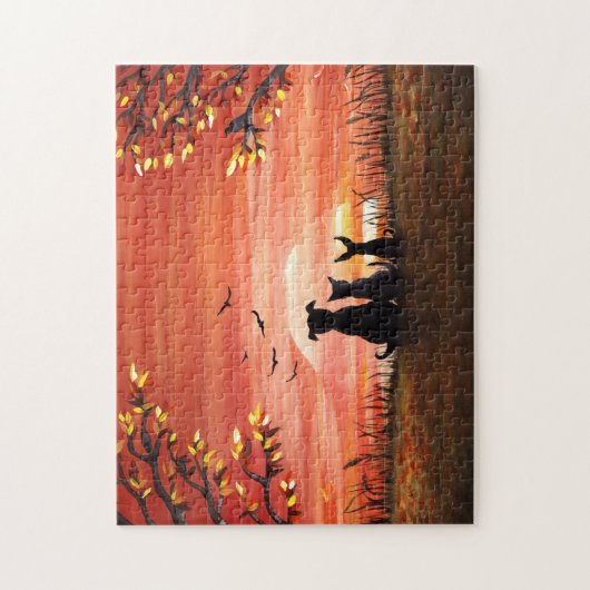 Puzzle Automne Sunset Chien et Chat Automne (Vertical)